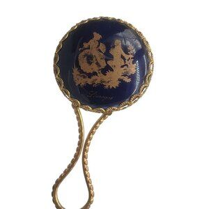Limoges Handheld Small Mirror Colbalt Blue Gilt Courting Couple Gold Plate Frame